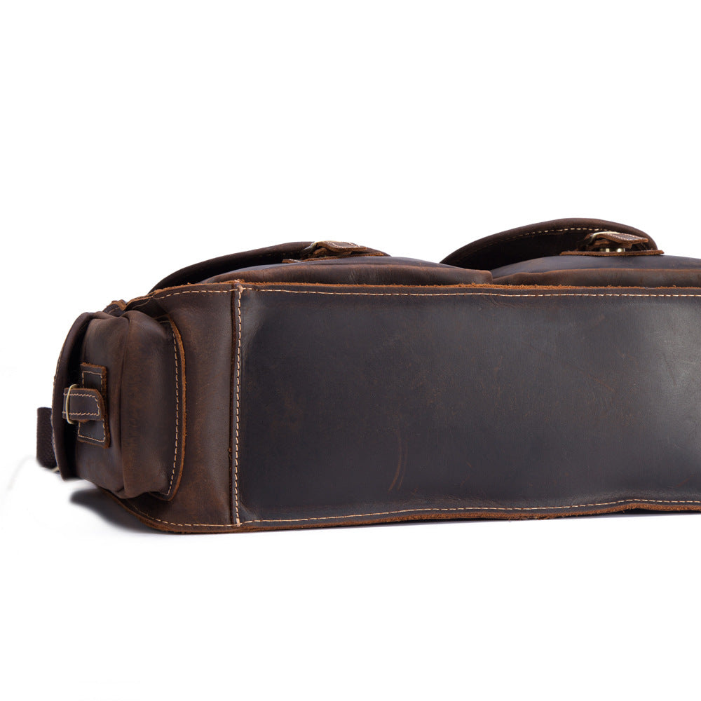 Leather men&#39;s retro portable briefcase