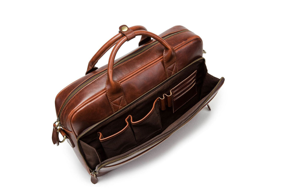 Horse Leather Men&#39;s Shoulder Bag Leather Laptop Men&#39;s Briefcase Portable