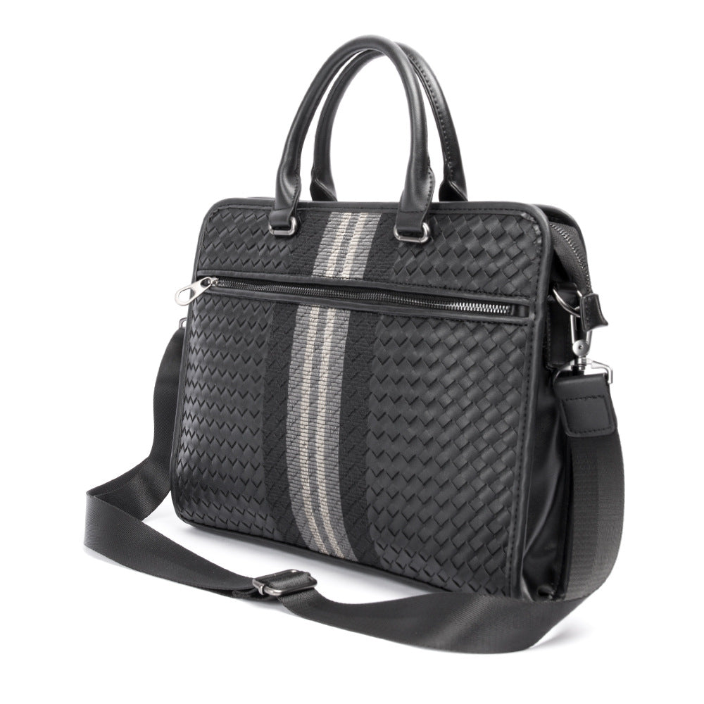 Stitching Woven Business Casual Briefcase Men&#39;s Shoulder Crossbody Computer Bag