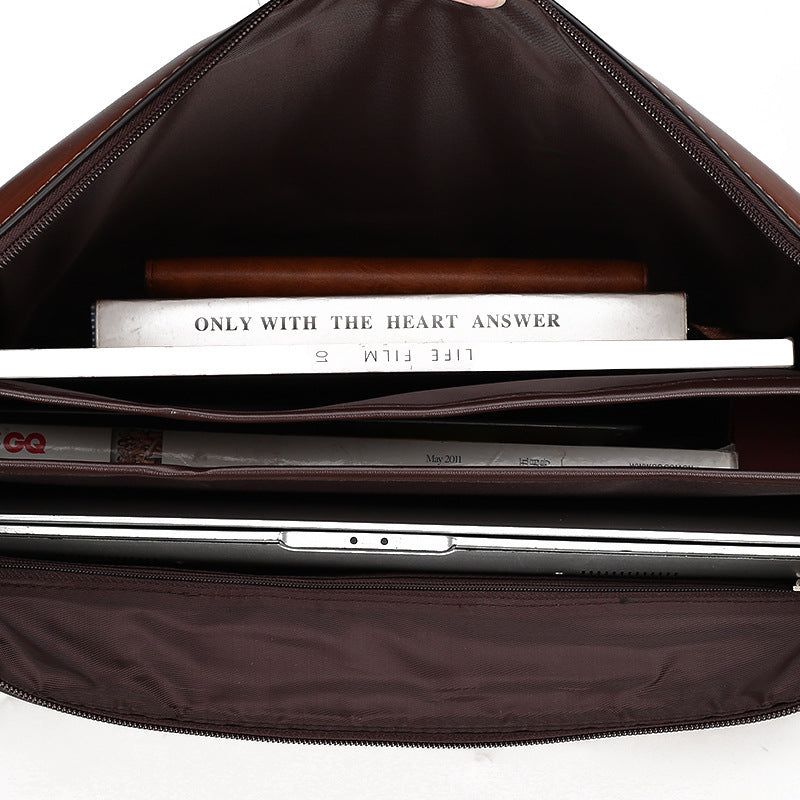 Men&#39;s Leather Portable Document Shoulder Computer Bag