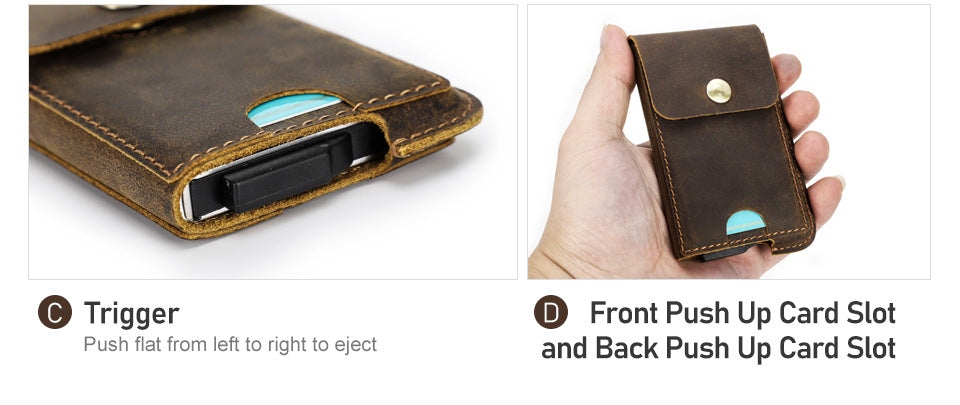 Crazy Horse Cowhide RFID Anti-theft Swipe Automatic Card Box