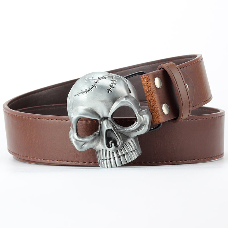 Skull head leather belt