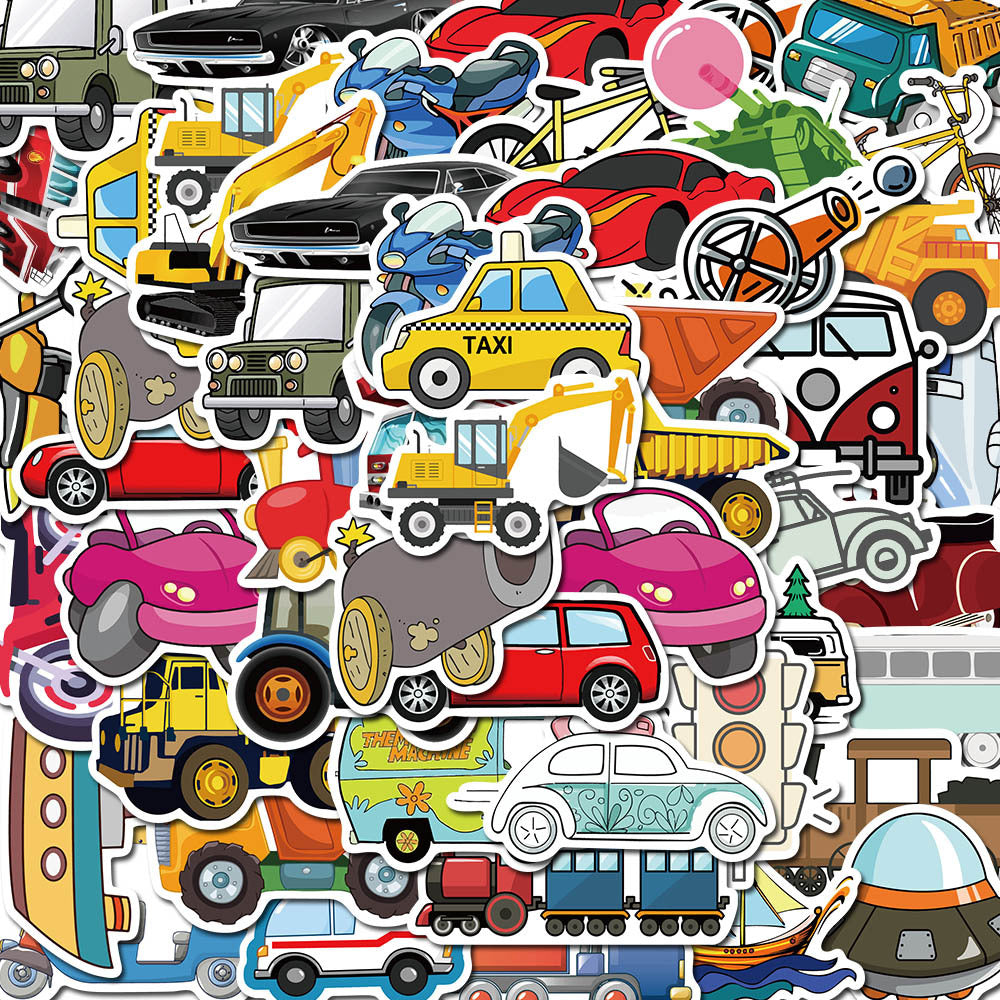 40 Cartoon Car Excavator And Other Vehicles Graffiti Stickers Luggage Laptop Waterproof Stickers