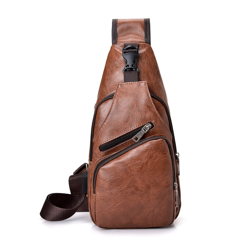 Backpack Male USB Charging Anti-theft Chest Bag Casual Retro Pu Shoulder Bag Men&#39;s Outdoor Riding Sports Messenger Bag