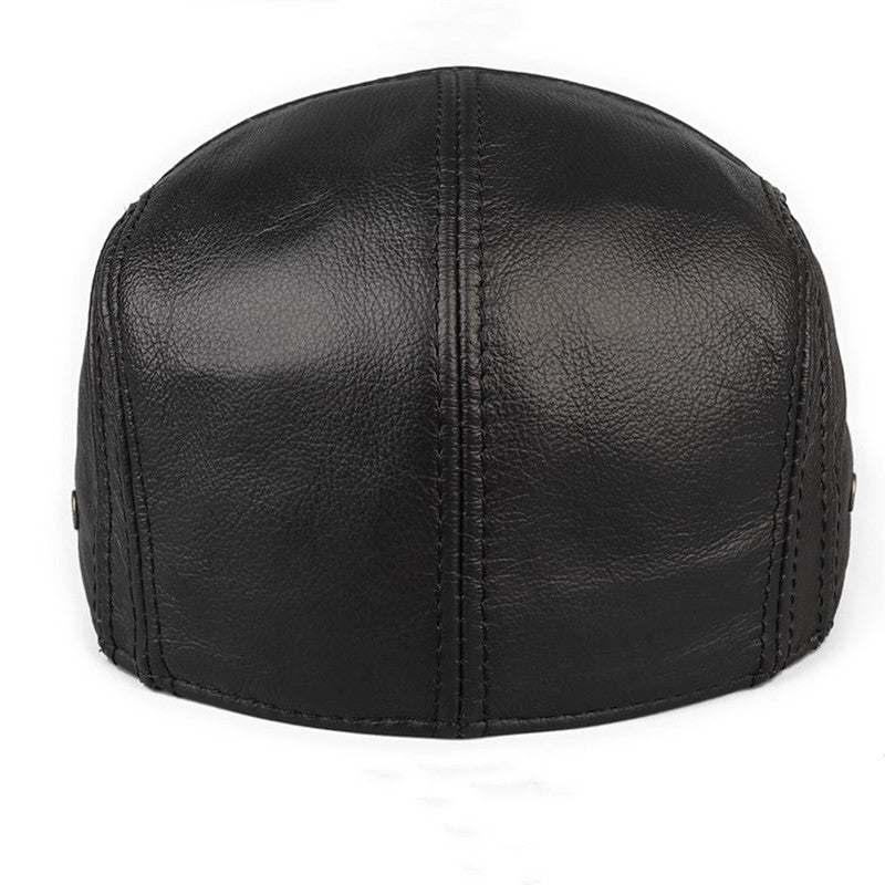 Autumn And Winter Cowhide Men&#39;s Leather Hat Thin Middle-aged