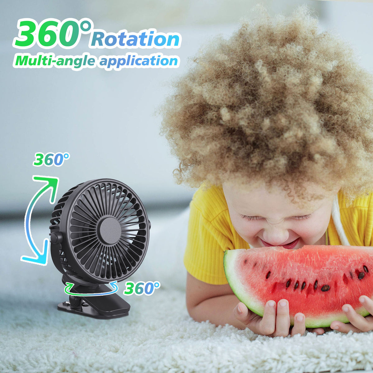Portable Clip On Fan Battery Operated, Small Powerful USB Desk Fan, 3 Speed Quiet Rechargeable Mini Table Fan, 360 Rotate Cooling Fan For Home Office Travel Outdoor&amp;Indoor Treadmill