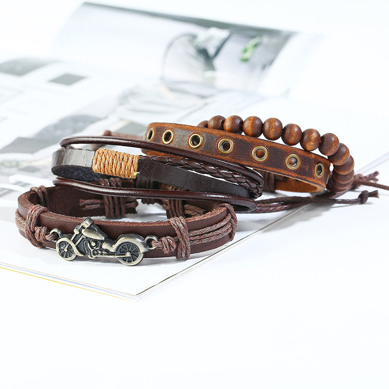 Vintage Braided 4-piece Cowhide Bracelet
