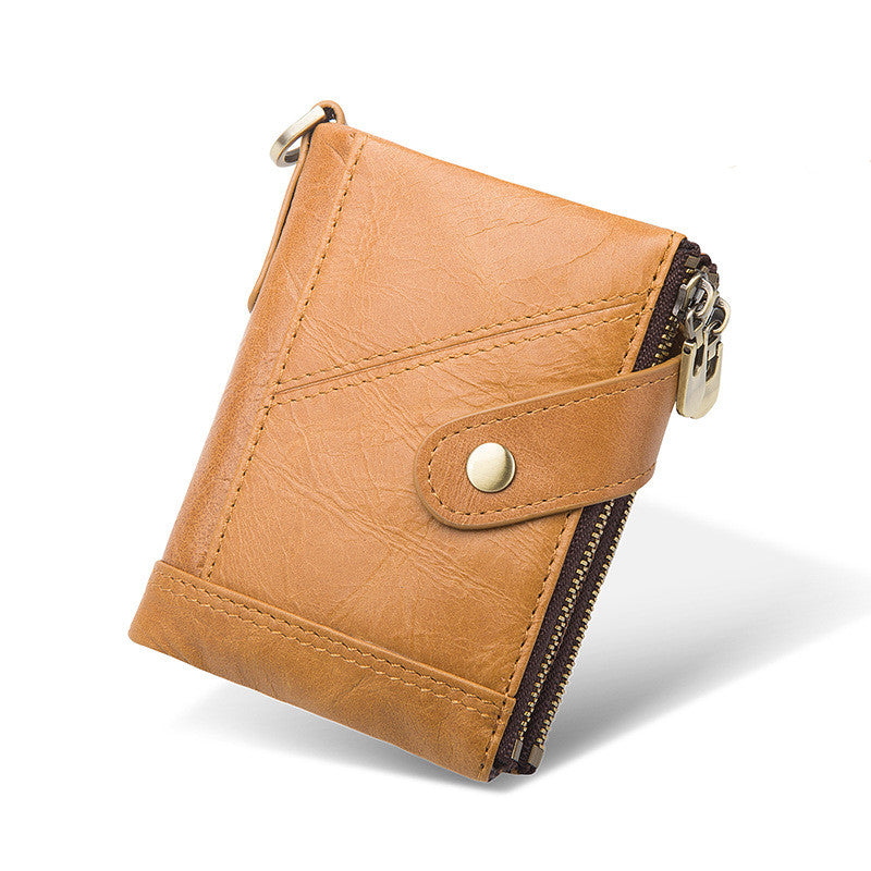 Double Zipper Buckle Leather Men&#39;s Wallet With Anti-theft Brush