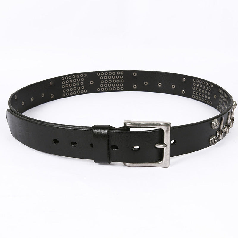 Punk Style Leather Men&#39;s DJ Belt With Skull Head All-Match Belt