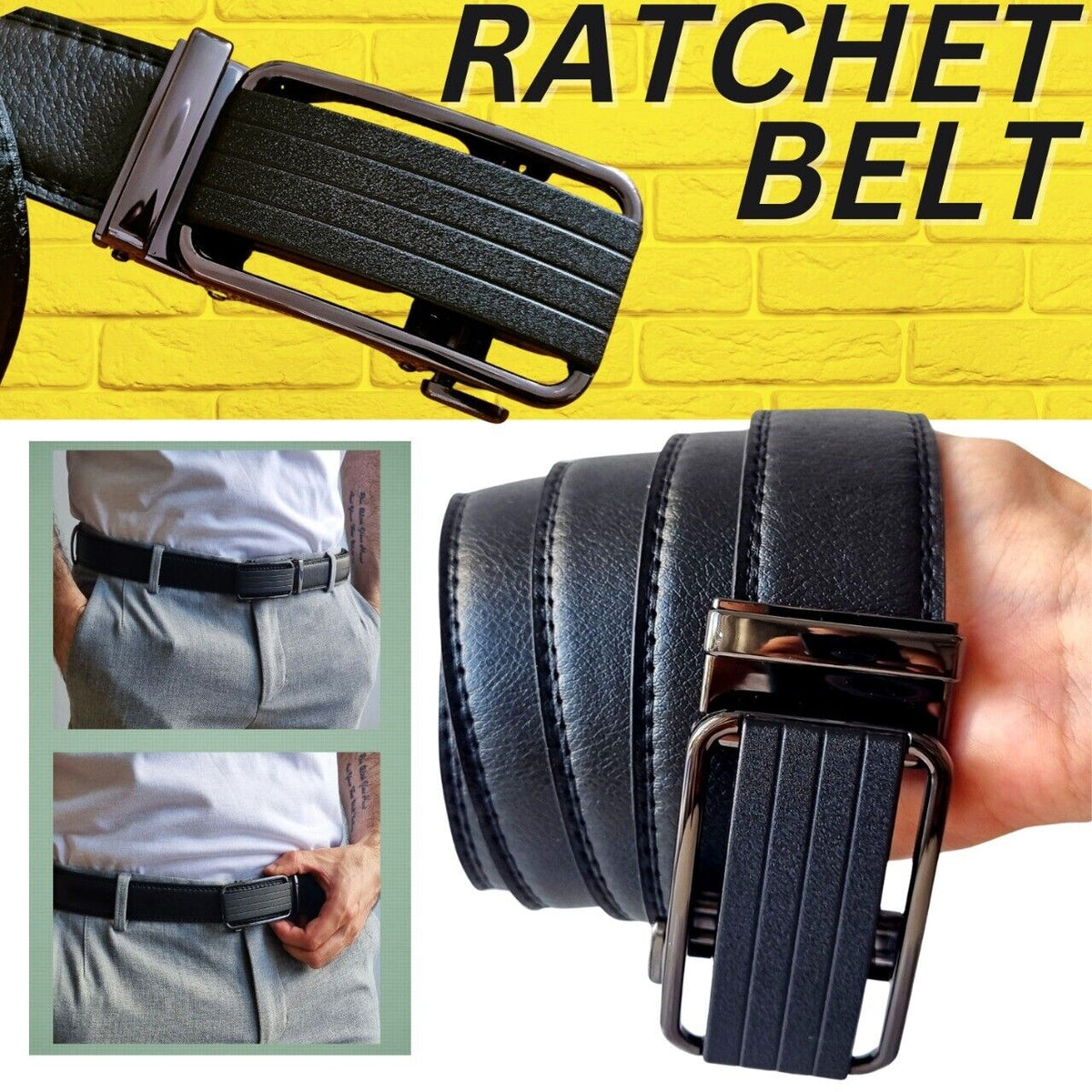 Men&#39;s Ratchet Belt Leather Mens Belt With Slide Buckle Ratchet Belts For Men USA