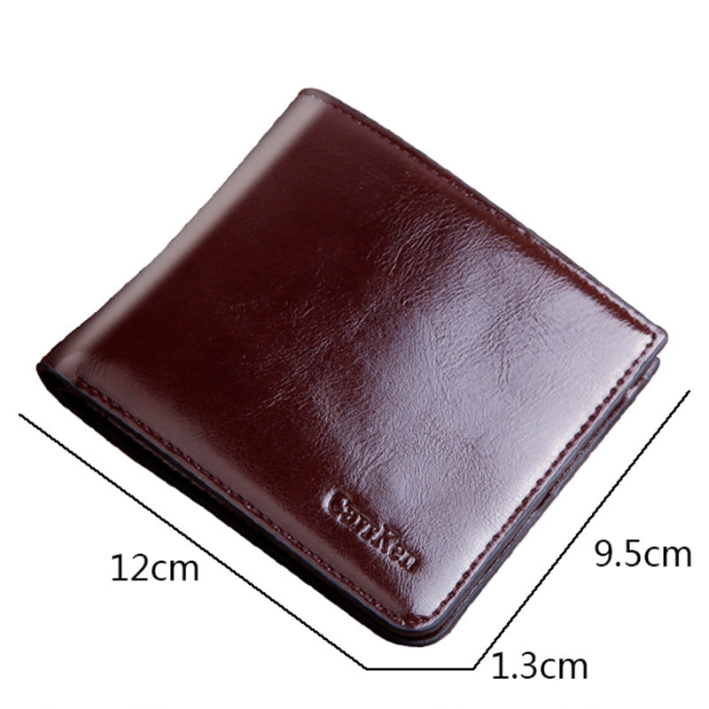 Men&#39;s Wallet Short Zipper Buckle Oil Wax Leather