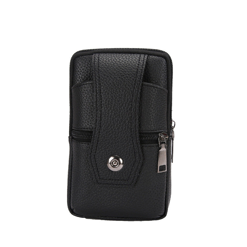 Men&#39;s Leather Phone Bag Eyelet Buckle Large Size Waterproof