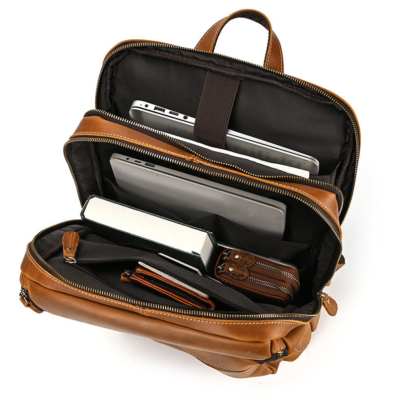 Leather Backpack Vintage Backpack Men&#39;s Cowhide