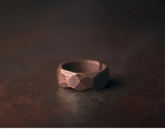 Vintage Handcarved Solid Copper Ring Set