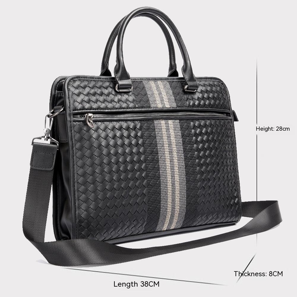 Stitching Woven Business Casual Briefcase Men&#39;s Shoulder Crossbody Computer Bag