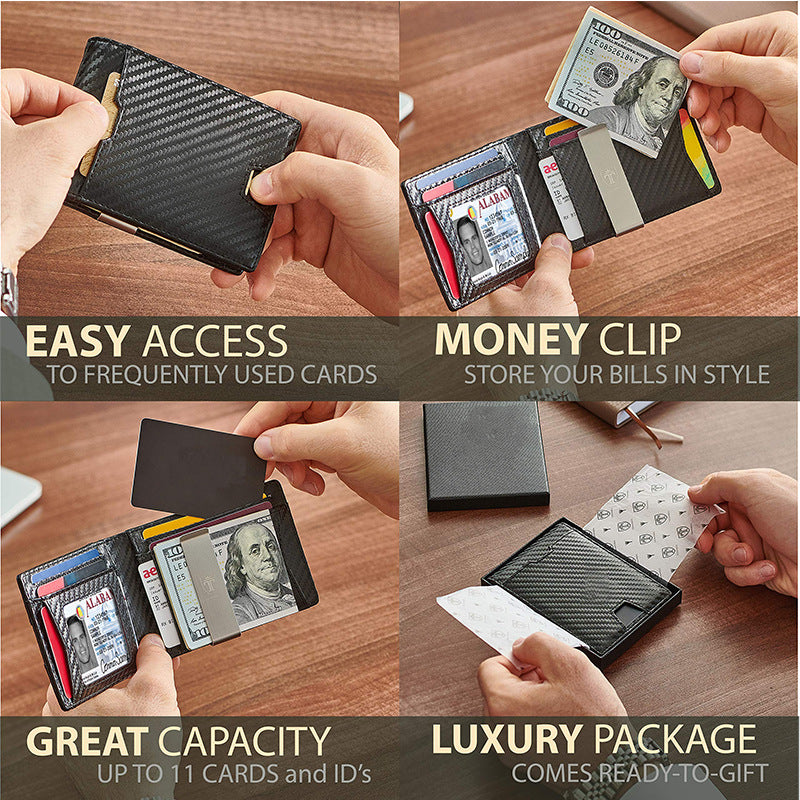 Men&#39;s Genuine Leather Carbon Fiber Wallet With Multiple Card Slots