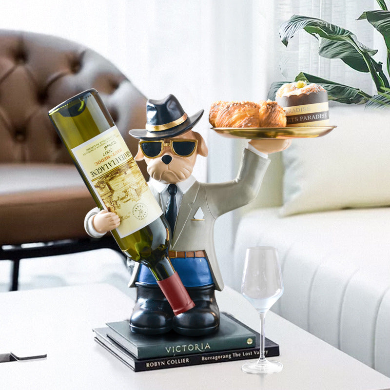 Creative Nordic French Fighting Dog Tray Home Living Room Wine Rack