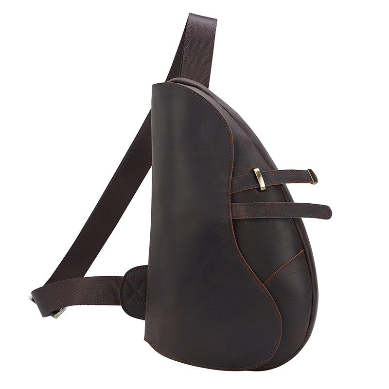 Retro Men&#39;s Chest Bag, Saddle Bag, Leather Shoulder Bag, Outdoor Sports Diagonal Bag
