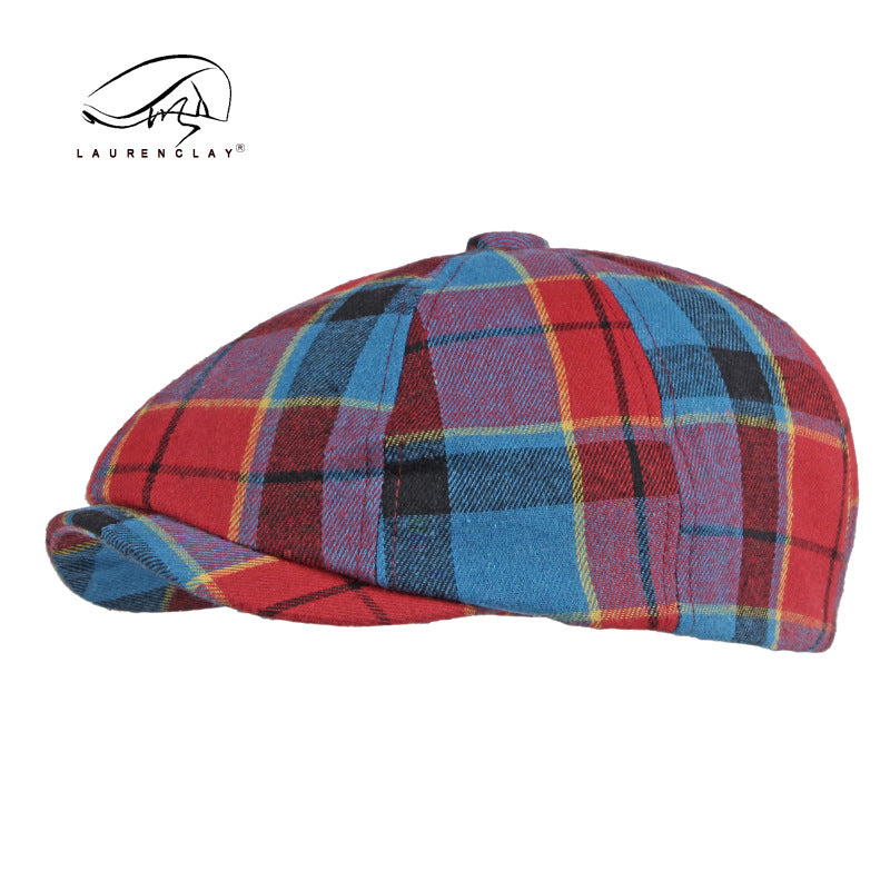 Men&#39;s Plaid Beret Octagonal Cap