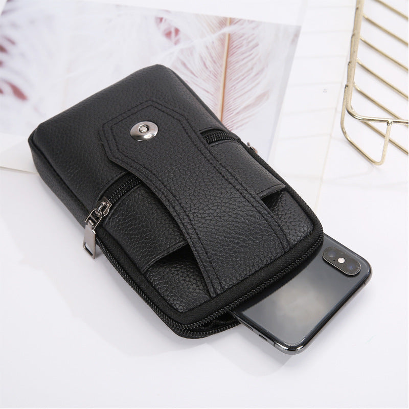 Men&#39;s Leather Phone Bag Eyelet Buckle Large Size Waterproof