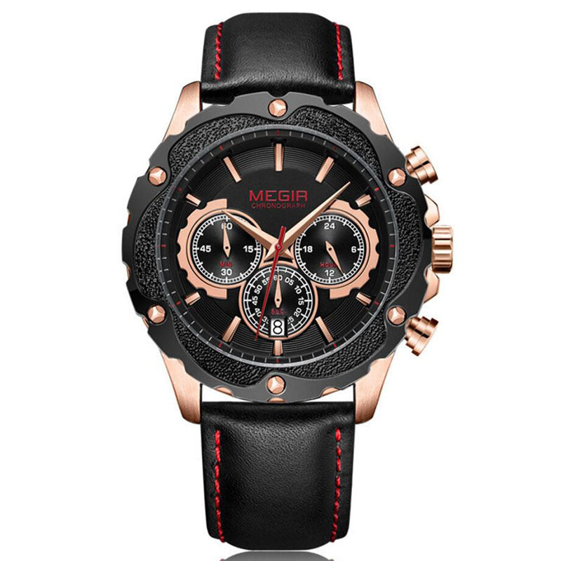 Watch Multifunctional Sports Chronograph Calendar Men&#39;s Watch Quartz Watch