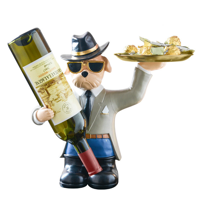 Creative Nordic French Fighting Dog Tray Home Living Room Wine Rack