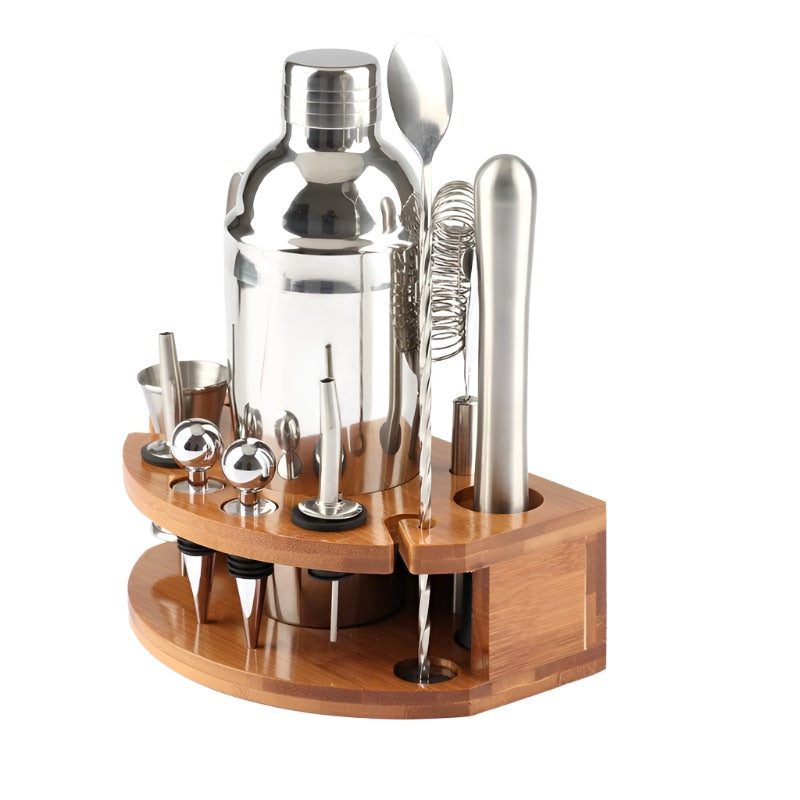 Bartender 12-piece Cocktail Family Bartending Tool Set With Semi-circular Bamboo Base