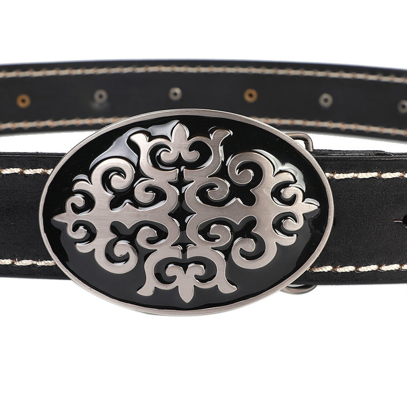 Leather Belt With Smooth Buckle For Men&#39;s Belt