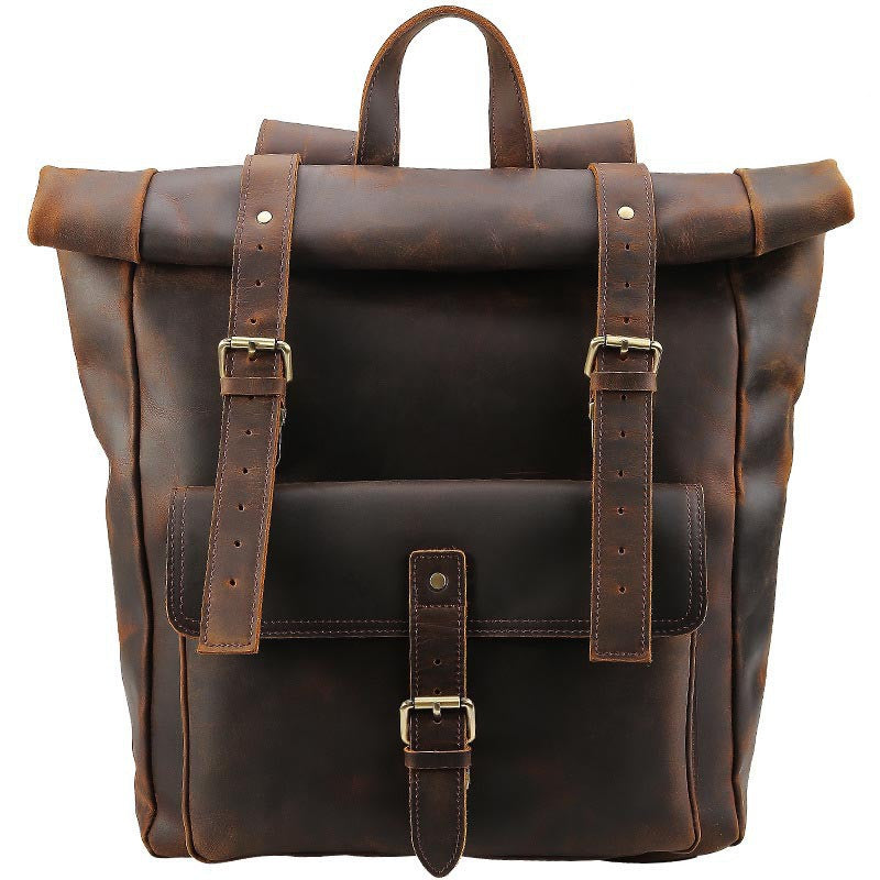 Men&#39;s Crazy Horse Leather Travel Backpack
