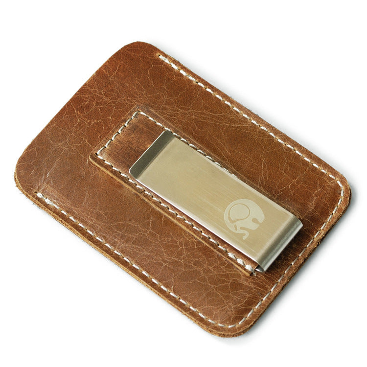 Vintage oil wax leather metal dollar card holder