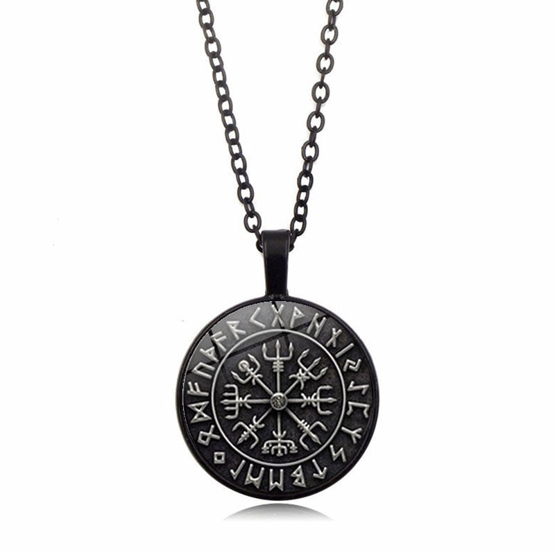 Viking Odin Logo Compass Time Gem Necklace Sweater Chain