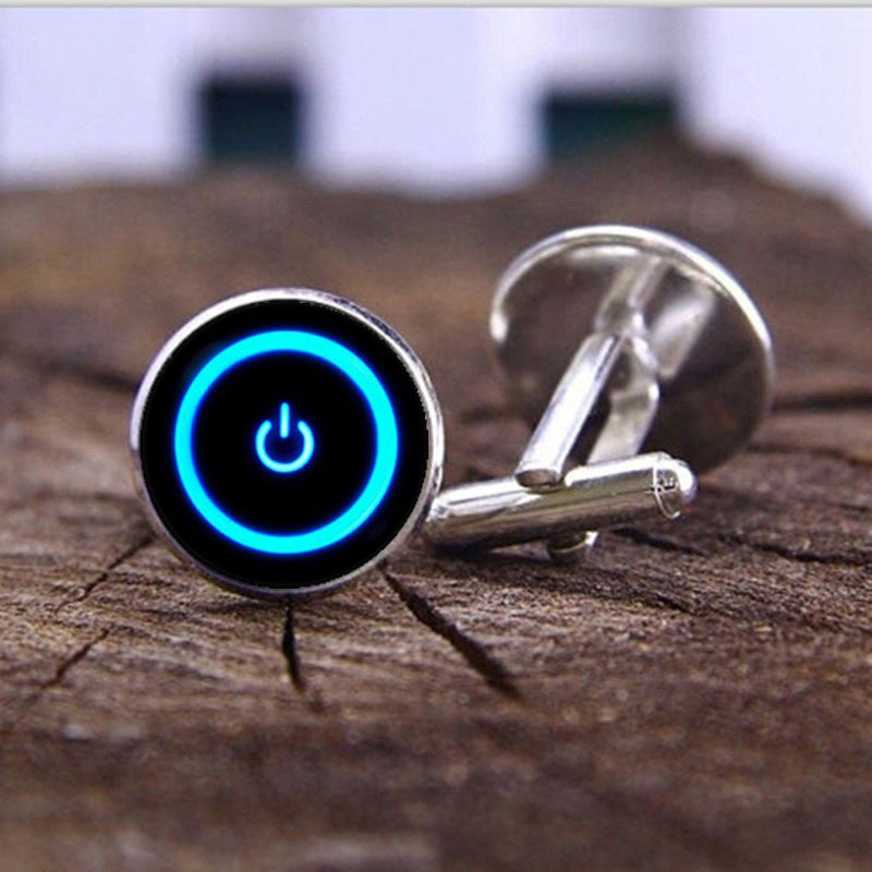 Power Button Time Gem Men&#39;s Silver Metal Alloy Cufflinks