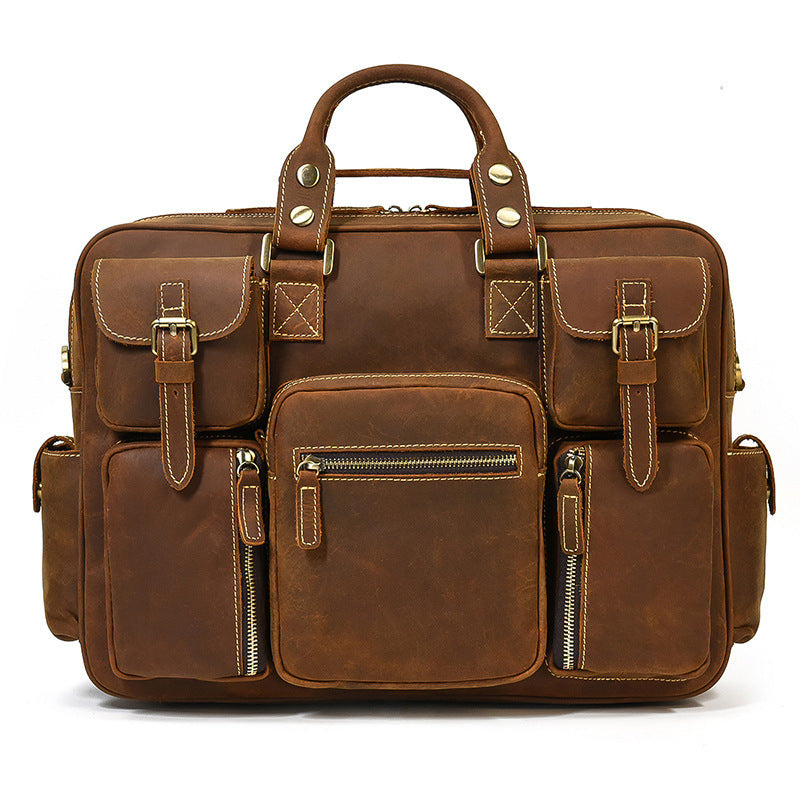Horse Leather Men&#39;s Shoulder Bag Leather Laptop Men&#39;s Briefcase Portable
