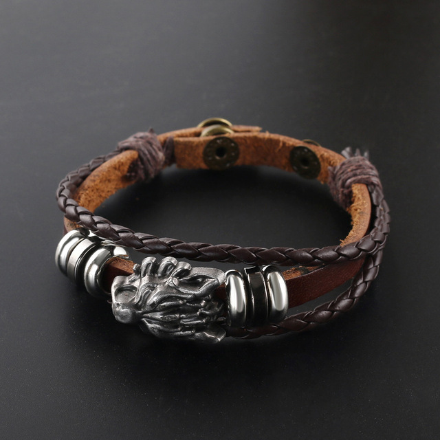 Vintage Leather Wolf Bracelet