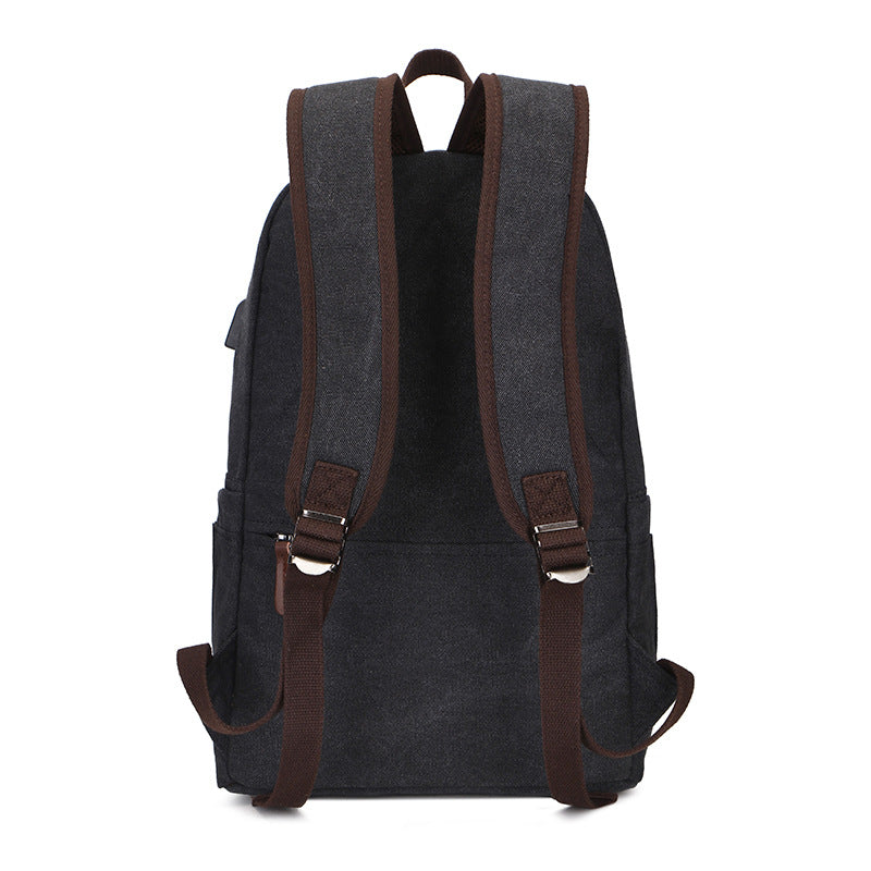 Canvas Backpack With USB Design Korean Portable