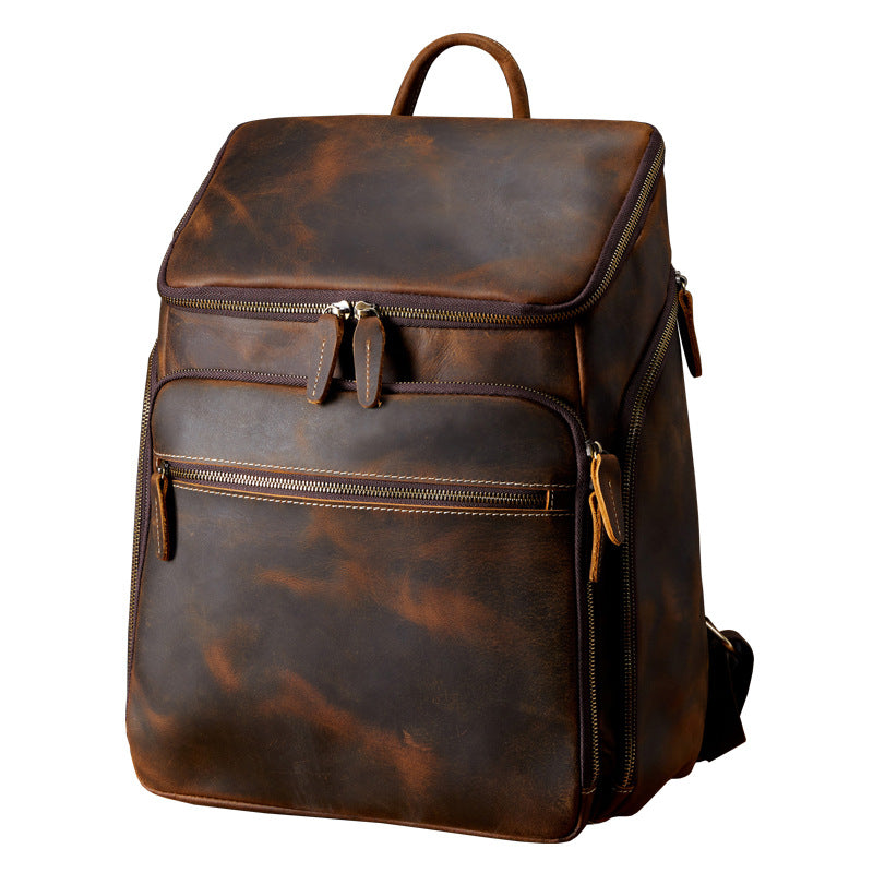 Cowhide Vintage Backpack Men&#39;s Leather Outdoor Travel Backpack Computer Bag