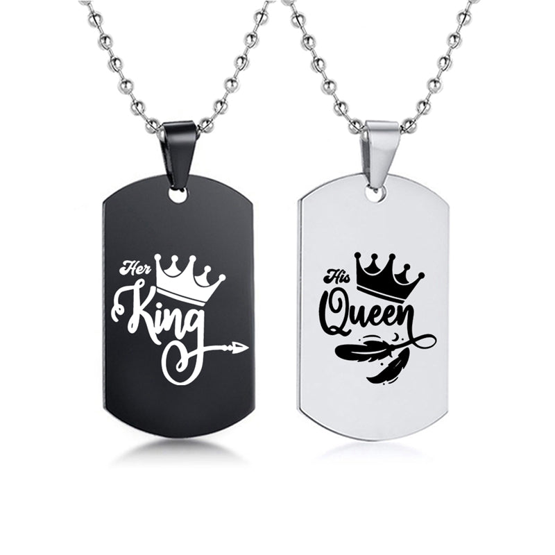 Her King His Queen Stainless Steel Dog Tags Couple Necklace