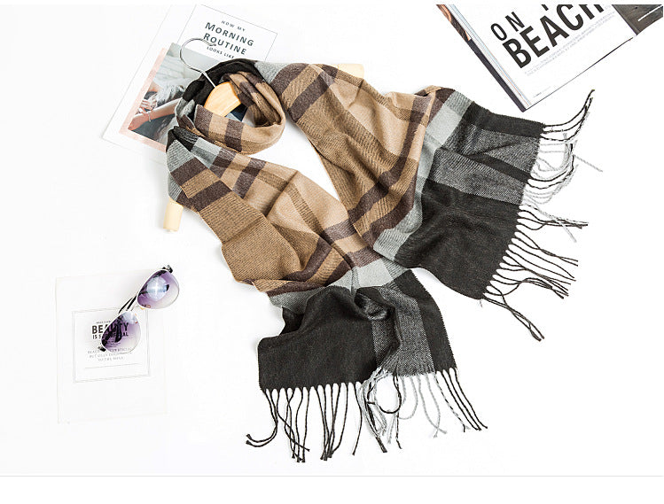 All-match Simple Men&#39;s Plaid Warm Scarf