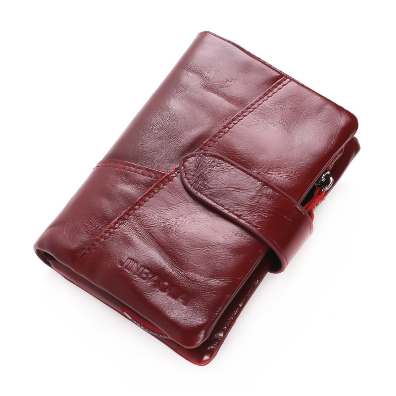 First Layer Cowhide Men&#39;s Wallet Vintage Zipper Buckle Leather Short Wallet