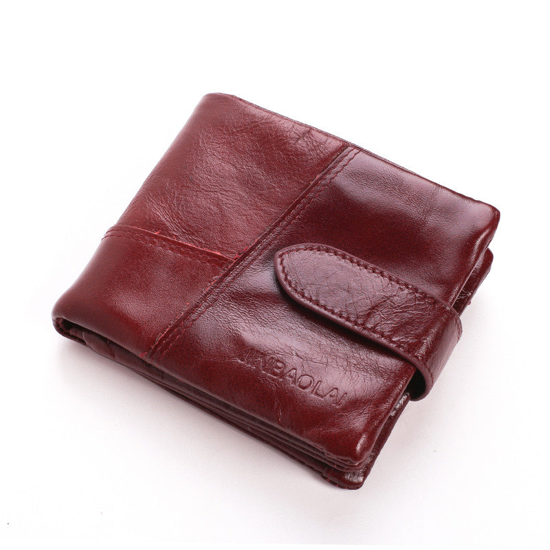 First Layer Cowhide Men&#39;s Wallet Vintage Zipper Buckle Leather Short Wallet