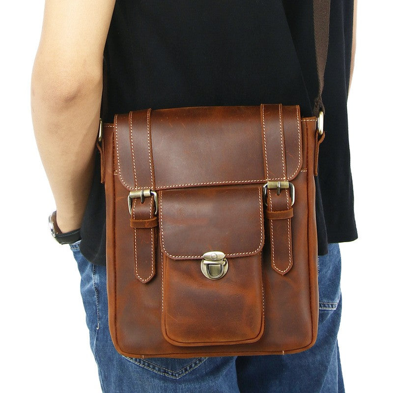Crazy Horse Skin Men&#39;s Fashion One Shoulder Crossbody Bag