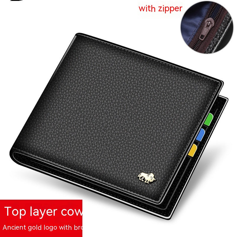 Wallet Men&#39;s Short First Layer Cowhide Multiple Card Slots