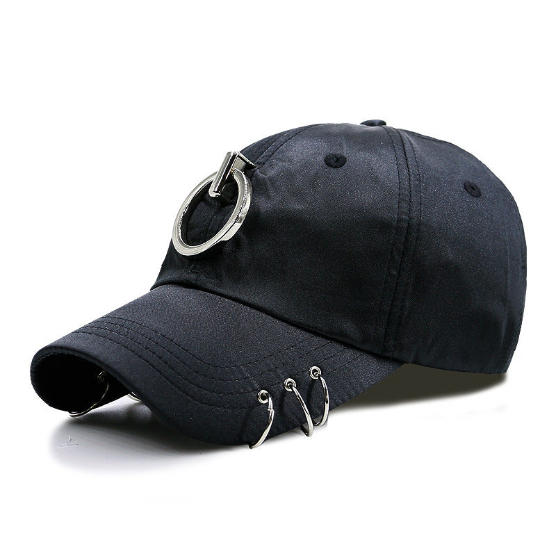 Men&#39;s Winter Fashion Trendy Korean Personality Silver Hoop Flat-brimmed Cap Hip Hop Hat