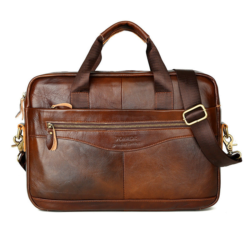Cowhide men&#39;s horizontal business bag