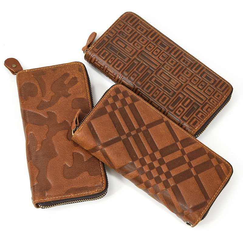 Retro Men&#39;s Crazy Horse Leather Long Wallet