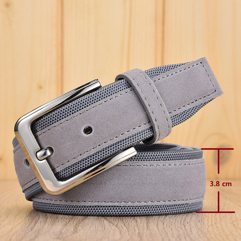 Suede Leather Buckle Oxford Cloth Men&#39;s Belt