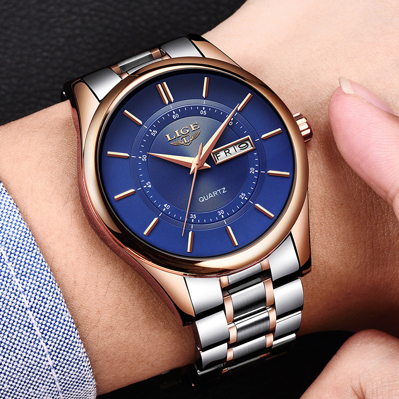 Fashion trend business waterproof steel belt watch men&#39;s multi-function luminous