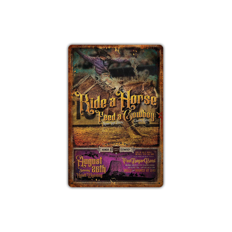 Western cowboy vintage tin painting