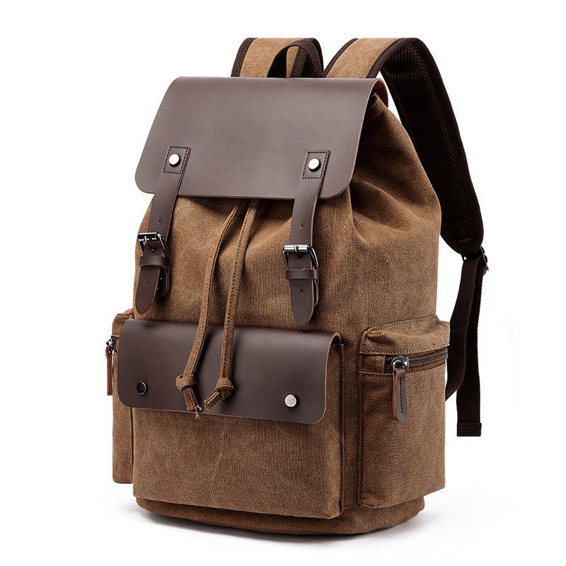 Casual Canvas Backpack Men&#39;s Business Laptop Bag With Buckle Drawstring Design
