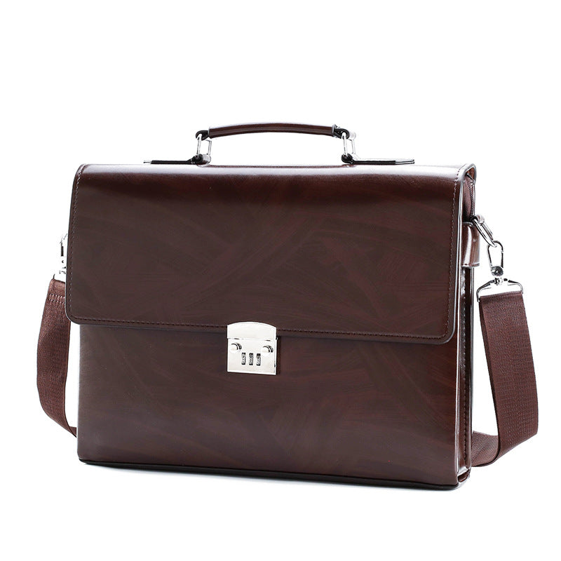 Men&#39;s Leather Portable Document Shoulder Computer Bag